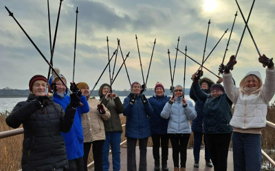 klausytojai džiaugiasi šiaurietiško ėjimo užsiėmimais